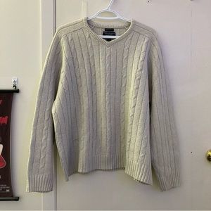 American Eagle Vintage Slim Fit cable knit v-neck sweater in off-white
